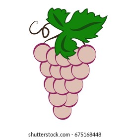 Bunch of pink wine grapes with leaf flat color icon for food apps and websites. Vector illustration