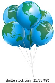 A bunch of planet earth balloons. Isolated vector illustration over white background.