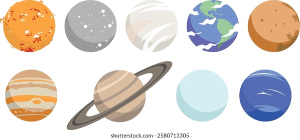 A bunch of planets in flat vector design