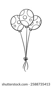 Bunch of polka dot balloons line art outline clipart set. Easy simple coloring activity worksheet for kids.