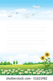 Bunch of poppies over background with swan