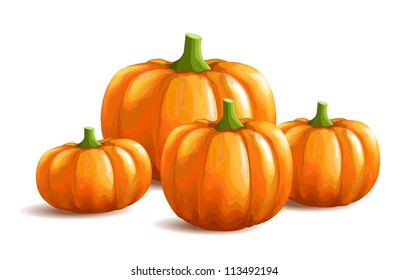 Bunch of pumpkins on white background