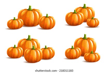 Bunch of pumpkins on white background