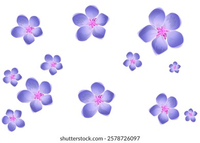 a bunch of purple flowers falling without background