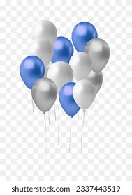 bunch of realistic transparent,  ballons and ribbons, serpentine, confetti. Vector illustration for card, party, design, flyer, poster, decor, banner, web, advertising.