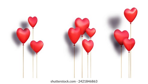 Composición de globos de aire rojo sobre blanco. Banner feliz día de San Valentín o plantilla de cartas. Ilustración del vector