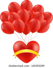 Bunch of red balloons with heart