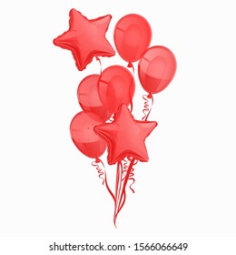 A bunch of red balloons isolated on a white background. Vector graphics.