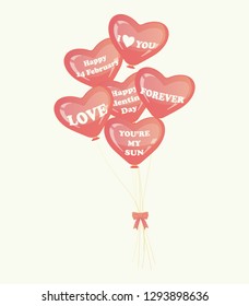 A bunch of red balloons in the shape of a heart with inscriptions on Valentine's day