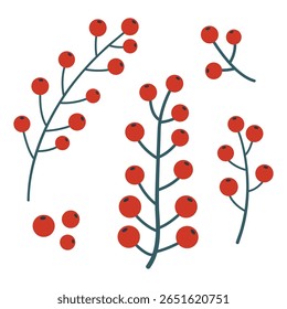 Bando de bagas vermelhas, puxadas à mão.  Aconchegante set de outono. Ilustração vetorial.