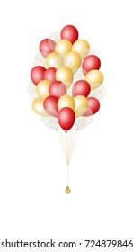 Bunch of red, golden and transparent party balloons vector illustration. Holiday and party decoration. Gradient and mesh tool.