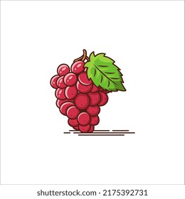 Bunch of Red grape fruit icon vector illustration with green leaf