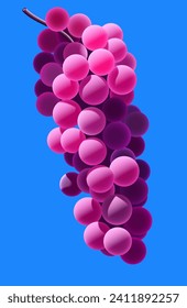 A bunch of red grapes on a blue background. Vector illustration. Sketch for creativity.