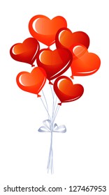 Bunch of red heart balloons