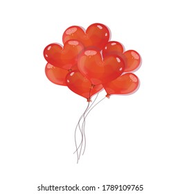 Un montón de globos con forma de corazón rojo.