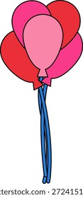 A bunch of red and pink balloons