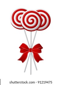 Bunch of red and white candies with red ribbon. Vector illustration