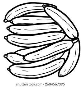 A Bunch Of Ripe Bananas Line Art Illustration