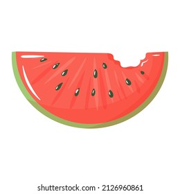 A bunch of ripe watermelon. A bitten piece of watermelon. Summer fruits. Vector illustration isolated on white background.