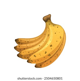 Bunch Of Ripe Yellow Bananas With Brown Spots, Indicating That They Are Slightly Overripe. Cartoon Vector Illustration