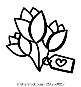 A bunch of rose with tag, hand drawn icon

