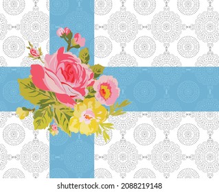 Bunch of roses design for gift wrap with lace backdrop
