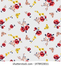 estampado decorativo de ramos de rosas con hermosas mariposas
