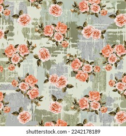 Bunch roses pattern on pastel grunge brush stroke watercolor background