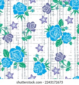 Rosas y estrellas de mantillo en fondo de manteca gruesa