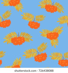 Bunch of rowan berries with yellowed leaves seamless pattern