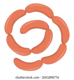 Bunch of sausages vector isolated. Delicious meat product, pork sausages. Grocery store element.