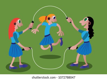 A Bunch Of School Girls Playing Skipping Rope