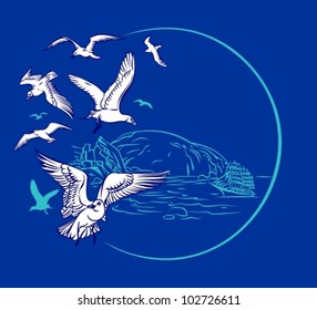 bunch of seagulls and sailing