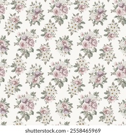 Bunch of seamless floral pattern with small flowers on white background.