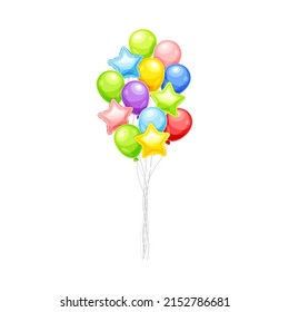 Bunch of shiny flying helium colorful balloons vector illustration