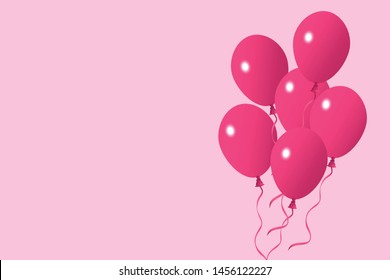 Bunch of shiny pink balloons on pastel background. Object isolated. isolated. element vector illustration