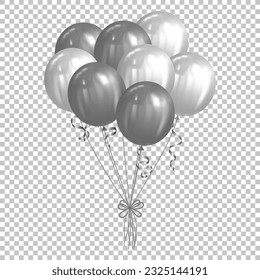 bunch of silver balloons vector festive illustration of flying realistic on gray background