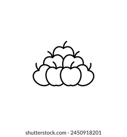 A bunch stack pile of apples together. Outline vector on white background. 