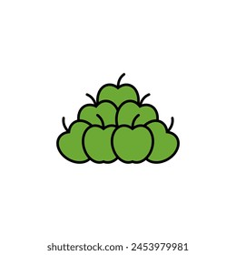 A bunch stack pile of green apples together. Color vector on white background. 