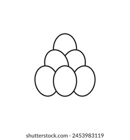 Ein Stapel ganzer weißer Hühnereier. Isolierte Umriss-Vektorgrafik auf leerem Hintergrund.