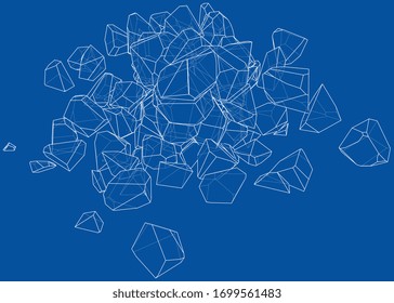 Ein Haufen Steine. Vektorillustration-Abbildung eines 3D-Modells. Skizzenstil oder Drahtrahmen