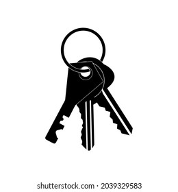 A bunch of three keys for mortise locks in black on a white background. A vector image.