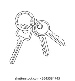 A bunch of three mortise lock keys on a white background. Vector image.