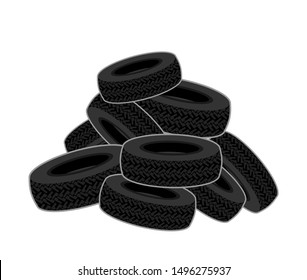 Bunch of tires isolated. heap of car tires. vector illustration