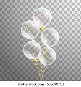 Bunch of transparent balloon on background. Party decorations for birthday, anniversary, celebration. Vector