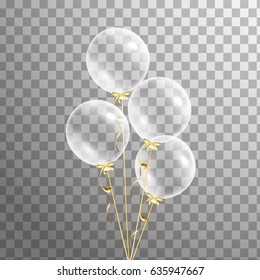 Bunch of transparent balloons isolated. Party decorations for birthday, anniversary, celebration, event design,wedding. vector illustration