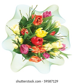 Bunch of tulips isolated on the white. Vector illustration. All objects are in separate layers.