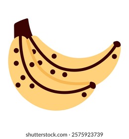 A bunch of two bananas. Nice flat illustration. A bunch of bananas with black dots. Tropical fruits. Cute tropical themed sticker. Isolated color illustration on white