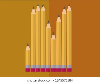 bunch of vector pencils with the tip up in an orange vector background