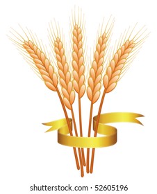 bunch of vector wheat ears and golden ribbon